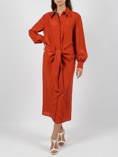 Alberta Ferretti coated silk shirt dress. - SS24 - Pointed collar - Button closure - Sash to tie at the waist - 2 buttons on the cuffs - Made in Italy - 100%Silk Silk Shirt Dress, Embellished Gown, Zimmermann Dress, Pleats Please Issey Miyake, Prada Leather, Italian Fashion Designers, Alberta Ferretti, Yoga Wear, Skirt Suit