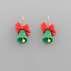 Christmas-Themed Clay Earrings - Handcrafted From Polymer Clay - Fish Hook Closure Polymer Clay Christmas Earrings, Polymer Clay Fish, Xmas Pics, Bell Earrings, Clay Fish, Jewelry Clay, Xmas Pictures, Rhinestone Rose, Clay Christmas