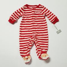 Holiday Sleeper By Carter's. Crafted In Soft Cotton With A Cute Dog, This 1-Piece Gets Them Ready For Bed In This One Piece! Snaps From Ankle To Chin Ribbed Cuffs & Neckline Allover Stripes Print Appliqu And Embroidered Santa Foot Art Imported Machine Washable 75% Cotton 25% Polyester Santa Helper, Sleep Sacks, Kids Pajamas, Cute Dog, Stripe Print, Cute Dogs, Red White, 1 Piece, Baby Clothes