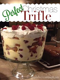 a trifle is sitting on a table with the words perfect christmas trifle above it