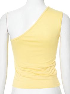 TAVIMART - Yellow Tank Tops Women's Summer One Shoulder Sleeveless Short T-shirt Y2K Streetwear 2024 Fashion Diagonal Collar Slim Crop Top Yellow Tank Tops, Streetwear 2024, Summer Evening Wear, Corset Tank Top, Shirt Y2k, Yellow Tank, T Shirt Crop Top, Solid Tank Tops, Yellow Tank Top