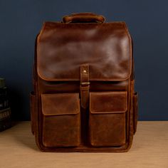 ABOUT THE ITEM:   - This backpack is made of 100% full grain leather. - The backpack dimensions  is  17''x 12 x 4.7" - Solid metal zipper, high quality metal hardware - Fits laptop up to 15". - Weight is about 4lb. Brown Travel Backpack With Smooth Grain, Travel Backpack With Smooth Grain In Brown, Rectangular Smooth Grain Backpack For Travel, Brown Smooth Grain Travel Backpack, Classic Leather Backpack With Smooth Grain For Travel, Luxury Rectangular Smooth Grain Backpack, Brown Smooth Grain Standard Backpack, Classic Business Backpack With Smooth Grain, Brown Leather Backpack With Smooth Grain