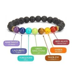 Lead And Nickel Free, This Chakra Beaded Bracelet Comes With Black Lava Rocks And Genuine Stones. Stretch. Appropriate For Men Or Women. Handcrafted By Shopatluxe! Condition: 100% New Weight: Approx. 20 G Quantity: 1 Pc Remember, We Always Include A Free Gift With Each Purchase! Please Note: Due To Hygiene Issues, We Cannot Accept Returns On Our Jewelry Items. Thank You For Your Understanding. Chakras Stones, Chakra Beads Bracelet, Gemstones Chart, Moon Ritual, Lava Rock Bracelet, Chakra Beads, Lava Bracelet, Chakra Healing Crystals, Healing Crystal Jewelry