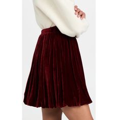 Rebecca Taylor Velveteen Mini Skirt New With Tags Size: 8 Color: Cranberry A Romantic Must-Have For Any Wardrobe, This Richly Colored Rebecca Taylor Skirt Is Crafted From Shimmery Velvet And Elaborately Pleated. It's Made Of Gorgeous, Soft, Luxourious Fabric. This Charming Velvet Mini Skirt Gathers At The Banded Waist. Banded Waist Super Soft Viscose Non-Stretch Velvet Allover Pleating Two Huge Pockets! Bubble Hem Super Soft, Satin-Like Lining Hook-And-Eye And Hidden Zip At Back Shell: 100% Visc Ariana Grande Skirt, Red Velvet Skirt, Velvet Skater Skirt, Velvet Mini Skirt, Bubble Hem, Elegant Skirt, Velvet Skirt, Hem Skirt, Stretch Velvet