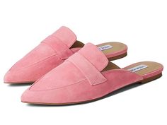 Steve Madden Flavor Flat Mule - Women's Shoes : Pink Suede : Elevate any look with this Steve Madden Flavor Flat Mule. Suede or leather upper. Easy, slip-on construction. Pointy-toe silhouette. Man-made lining. Lightly padded footbed. Wrapped heel. Man-made sole. Imported. Measurements: Heel Height: 1 2 in Weight: 6 oz Product measurements were taken using size 8, width M. Please note that measurements may vary by size. Weight of footwear is based on a single item, not a pair. Steve Madden Mules, Classy Shoes, Flat Mules, Wrap Heels, Stylish Clothes, Shoes Pink, Womens Mules, Style Sneakers, Womens Slides