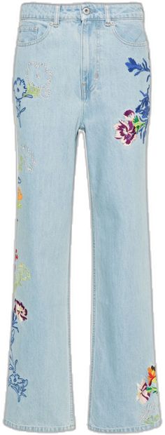 Embroidered Wide Leg Flare Jeans For Spring, Spring Embroidered Wide Leg Flare Jeans, Wide Leg Denim Blue Jeans With Floral Embroidery, Wide Leg Denim Flare Jeans With Floral Embroidery, Denim Blue Floral Embroidery Wide Leg Jeans, Embroidered Wide Leg Flare Jeans In Denim Blue, Blue Embroidered Wide Leg Jeans, Spring Floral Embroidery Wide Leg Flare Jeans, Embroidered Wide Leg Denim Flare Jeans