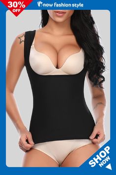 knowfashionstyle Sportswear Contrast Vest Waist Trainer Body Shaper Weight Loss Slimming Tank Shapewear Top Black Stretch Vest With Built-in Bra, High Stretch Sleeveless Black Shapewear, Black High Stretch Sleeveless Shapewear, Black Shapewear Top For Workout, Fitted Black Vest For Workouts, Shaping Black Sleeveless Top, Black Sleeveless Shapewear Top, Sleeveless Workout Shapewear Top, Black Shaping Tank Top