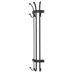 a black metal coat rack with two hooks