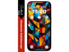 an iphone case with colorful geometric design on it