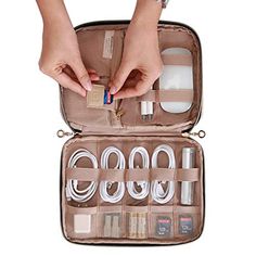 BAGSMART Electronics Organizer Travel Case, Small Cable Organizer Bag for Travel Essentials, Tech Organizer as Travel Accessories for Women, Cord Organizer for Phone, SD Card, Soft Pink Features: Compact and space-saving size: 9.4"L x 6.7"W x 1.4"H, Weight: 0.24 lb Compatible Space: The electronics storage bag keeps all gadgets in one place, 5 elastic loops(S) for slender cables, earphones, or pens, 2 elastic loops(L) for longer cables or computer mice, 1 mesh zippered pocket, 5 elasticized mesh Cord Organization Travel, Electronics Organization Storage, Electronics Organizer, Travel Tech Organizer, Travel Accessories For Women, Electronic Organizer, Tech Organizer, Tech Organization, Tech Bag