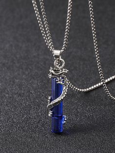 Fashionable and Popular Men Dragon Charm Necklace for Jewelry Gift and for a Stylish Look Royal Blue Fashionable   Glass     Men Fashion Jewelry, size features are:Bust: ,Length: ,Sleeve Length: Mens Fantasy Jewelry, Cool Necklaces For Men, Men Necklaces, Fantasy Necklace, Mens Necklace Pendant, Embellished Fashion, Boys Jewelry, Dragon Necklace, Azul Real