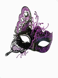 "This gorgeous laser-cut Venetian mask is stunning and has a very detailed filigree pattern adorned with pearls and rhinestones. S H I P P I N G - Last minute Masquerade Mask shopping? Processed same day or within 24 hours. 1-2 day guaranteed delivery services offered, add items to cart and click on shipping tab for rates. Pls leave a check out note with your need date & contact number (especially for expedited and custom orders) Msg for delivery time frames (Include your state/country). I N C L Purple Masquerade Mask, Purple Masquerade, Mask Masquerade Ball, Masquerade Mask Women, Elegant Face Mask, Masquerade Ball Mask, Butterfly Mask, Metal Mask, Purple Theme