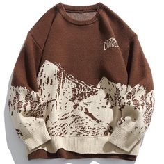 Feel the magnificence of overlapping mountains, even if we can't reach them, but we have to have the courage to want to move forward. Now, our knitted sweater gives you chic comfort and charm. Material: 50% anti-pilling, 22% acrylic, 28% nylon, warm and comfortable, perfect for any season of the year. Design: Loose and casual knit sweater with round neck, ribbed hem and cuffs, casual and loose fitting, lightweight and comfy pullover sweater. Occasion: The pullover sweater is loose and large, whi Loose Knitwear, Mens Fashion Vintage, Sweatshirt Jean Jacket, Jacquard Sweater, Comfortable Sweater, Snow Mountain, Round Neck Sweaters, Mode Inspo, Printed Sweater