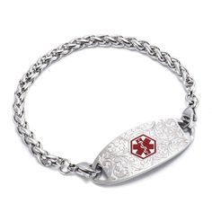 PRICES MAY VARY. Personalized irregular flower pattern medical ID bracelet is stylish and elegant, made of high-quality stainless steel, waterproof, hypoallergenic and has good corrosion resistance and oxidation resistance, so it has a long service life. Custom engraved medical ID tag measures 1.7" x 0.7" x 1.6mm and features smooth rounded edge without fear of scratching you. Engraving on the back protects your privacy (up to 4 lines, 20 characters per line). Use laser deep engraving, the writi Medical Alert Bracelet, Medical Emergency, Medical Id Bracelets, Medical Jewelry, Medic Alert Bracelets, Medical Alert, Id Bracelets, Bracelets For Women, Emergency Medical