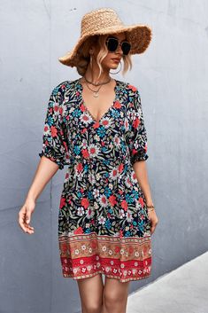 F00126324-105 Boho Sundress, Attractive Clothing, Petal Sleeve, Bohemian Floral, Flounce Sleeve, Puffed Sleeves Dress, Floral Print Shorts, Boho Summer, Boho Women