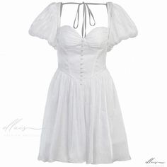 Elluis - IYALIGHTs Exquisite Princess Dress Featuring Elegant Bubble Sleeves and Waist Cinching White Puff Sleeve Corset Dress For Summer, Basic Skirt, Bubble Sleeve, Pretty Clothes, Waist Circumference, Types Of Skirts, Cinched Waist, A Line Skirt, Princess Dress