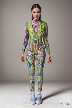 Lasaky - Colorful Digital Print Jumpsuit with Tight-Fitting Long Sleeves Video Game Pattern, Halloween Video Game, Bodysuit Costume, Skirt Skirt, Print Bodysuit, Printed Jumpsuit, Long Sleeve Bodysuit, Olivia Mark, Workout Leggings