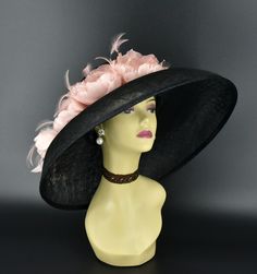 ✿*.Key Features.*✿ This is a gorgeous Audrey Hepburn Style Hat with lovely three feather flowers and two buds. 19.75"(50cm) extra wide brim, the widest stiff brim  hat in my store!  It's very beautiful. Great for Kentucky derby, weddings, church, Easter, Royal Ascot, horse races, cocktails, tea party, or any hat wearing occasion. Hat base size: From front to back: 19.75" (50cm) From left to right: 19.75" (50cm) Wide brim Appr: 7~7.5"" Head girth: 22.5"(57cm), adjustable string inside to make sma Feathered Hat For Royal Ascot Races, Ostrich Feather Hat For Royal Ascot Races, Wide Brim Feather Trim Fascinator For Kentucky Derby, Royal Ascot Hats With Feather Trim, Kentucky Derby Wide Brim Fascinator With Feather Trim, Formal Feathered Hats For Spring, Formal Spring Hats With Feathers, Ostrich Feather Hats For Spring Races, Kentucky Derby Feather Trim Hat With Curved Brim