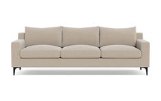 a beige couch sitting on top of a white floor