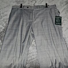 Size: 33waist 30inseam Color: Gray Plaid Pattern Charcoal Grey Dress, Navy Blue Dress Pants, Plaid Dress Pants, Grey Slacks, Khaki Chino Pants, Ralph Lauren Slim Fit, Slim Fit Dress Pants, Classic Black Dress, Blue Dress Pants