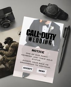 a flyer for a wedding party with an image of two men in tuxedos