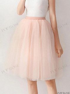 Poprose - Women's Layered Pink Tulle Skirt Bottoms Chic Pink Tulle Skirt, Feminine Knee-length Party Skirt, Pink Tulle Skirt Bottoms For Party, Elegant Pink Tulle Skirt, Pink Tulle Full Skirt Bottoms, Pink Tulle Full Skirt, Pink Full Skirt Bottoms For Wedding, Chic Pink Wedding Skirt, Elegant Pink Tulle Skirt Bottoms