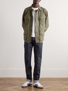 Shop A.P.C. Petit Standard Slim-Fit Dry Selvedge Denim Jeans, Explore the latest in-season A.P.C. collection today on MR PORTER Military Style Cotton Jeans For Fall, Khaki Straight Leg Jeans With Flap Pockets, Casual Khaki Jeans With Welt Pockets, Khaki Cotton Jeans With Welt Pockets, Sando Outfit, Americana Fashion Men, Denim Outfit Men, Selvedge Denim Jeans, Denim Belt