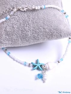 OrcaJump - Personalized Artistic Design Starfish Blue Anklet Body Jewelry - Classic Resin - Holiday Gift (1 pc) Blue Beaded Starfish Anklet, Blue Beaded Ocean-inspired Anklet, Ocean-inspired Blue Beaded Anklet, Blue Starfish Bracelets For Summer, Handmade Blue Anklet As Gift, White Starfish Anklets For Gift, White Starfish Anklets As Gift, Blue Ocean-inspired Anklets For Summer, Blue Anklet