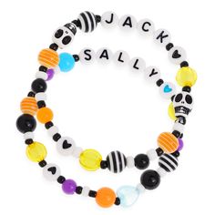 PRICES MAY VARY. Halloween multilayer colorful beaded matching bracelets, with pretty personalized eye-catching colors and cute Halloween initial letter beads of SALLY, a great accessory couple bracelets for relationships. Bohemian funny stackable bracelets, featuring JACK beads, black and white skeleton designs, easy to match with any outfit for Halloween parties. Stretch bracelets elastic layering relationship bracelets: 7inches, 2pieces. Perfect for stacking, great for holiday wearing. Conven Beaded Halloween, Relationship Anniversary, Relationship Bracelets, Couples Bracelets, Halloween Matching, Halloween Bracelet, Halloween Beads, Clay Bracelet, Bracelets Set