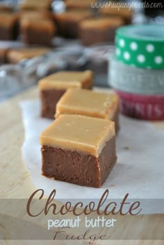 three pieces of chocolate peanut butter fudge