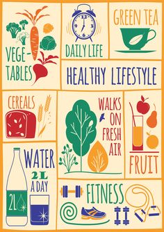 Healthy Lifestyle Poster — HypeSheriff US Healthy Lifestyle Poster, Nutrition Poster, Nutrition Logo, Daily Meal Planner, Plats Healthy, Nutrition Month, Life Habits, Food Log, Lifestyle Illustration