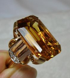 Retro 14 Carat Emerald Cut Citrine Diamond Ring 14 Karat Rose Gold Walton and Co. For Sale at 1stdibs Formal Citrine Rings With Brilliant Cut, Emerald Cut Gemstone Rings For Evening, Elegant Brilliant Cut Citrine Jewelry, Elegant Citrine Jewelry With Brilliant Cut, Formal Citrine Diamond Ring With Prong Setting, Luxury Citrine Emerald Cut Rings, Luxury Citrine Ring Emerald Cut, Art Deco Asscher Cut Formal Ring, Formal Art Deco Asscher Cut Ring