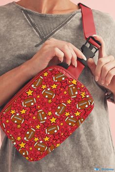 OrcaJump - Blazing Ruby Style Printed Shoulder Strap Bag Casual Red Shoulder Bag For Outdoor Activities, Casual Red Rectangular Pouch, Casual Red Pouch For Everyday Use, Red Rectangular Bags For Outdoor Activities, Navy Blue Handbags, Fashion Star, Blue Handbags, Star Embroidery, Shoulder Strap Bag