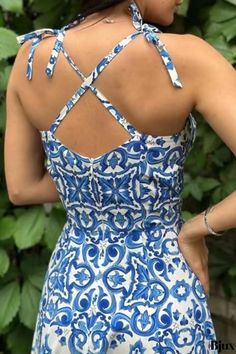 Bjux - Chic Printed Backless Maxi Dress with Spaghetti Straps Women Maxi Dresses Summer, Porcelain Print, Beach Party Dress, Sleeveless Skirt, Blue Party Dress, Split Dress, Maxi Robes, Women Maxi, Sleeveless Maxi Dress