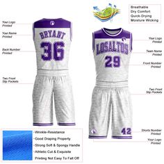 Represent your distinct look with this custom basketball jersey from our web. It boasts environmentally friendly sublimation digital printing technology and classic trims along with moisture-wicking technology for added comfort. Features: 1. Material: 100% Recycled Polyester 2. Jersey with sublimation printed name and numbers 3. Fit: Jerseys have an athletic cut. For a looser fit, we recommend ordering one size larger than you normally wear 4. Moisture-wicking fabric has spongy handle, good drap Custom Basketball Jersey, Purple Color Block, Custom Basketball, Gray Camo, Custom Suit, Blue Camo, Jersey Design, Embroidered Sweatshirts, Sporty Look