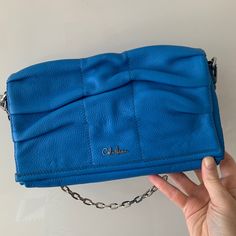 Blue Soft Leather Shoulder Bag. Never Used. Silver Chain. Blue Leather Chic Clutch, Blue Clutch Shoulder Bag, Blue Clutch Shoulder Bag With Chain Strap, Blue Chic Leather Clutch, Blue Satchel Clutch With Removable Pouch, Blue Leather Crossbody Clutch, Blue Soft Leather Pouch Shoulder Bag, Blue Travel Clutch With Detachable Strap, Blue Clutch With Detachable Strap For Travel