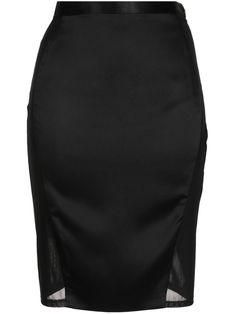 black silk satin finish stretch-design panelled design semi-sheer panels high-waisted rear lace-up fastening pencil design mid-length straight hem Midi Skirt Black, Satin Maxi Skirt, Silk Midi Skirt, Kiki De Montparnasse, High Rise Skirt, Lace Pencil Skirt, Pencil Design, Jersey Skirt, Pencil Skirt Black