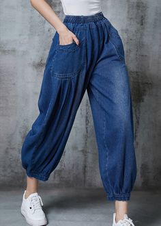 Casual Navy Oversized Pockets Denim Harem Pants SummerFabric: Denim FabricSize Fit: This garment fits true to size.Length: Size M measures 36.66"from waist to hem.Waist:Fitted - elastic waist allows stretch Hip: Loosely Fitted. room for hips. Hand Wash Cold. Oversized Pockets, Pants Summer, Cropped Pants, Harem Pants, Elastic Waist, Hand Wash, Spring Summer, Elastic, Navy