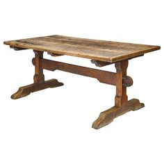 an old wooden table is shown against a white background