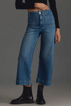 High Rise Wide Leg Jeans, Cropped Wide Leg Jeans, Anthropologie Jeans, Blue Fits, Cropped Flares, Denim Flares, Back Patch, Cropped Denim, Look At You