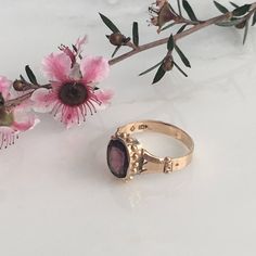 Details: Lovely Victorian Rose Gold Amethyst ring in 10k Gold. This piece is so sweet, and in remarkable condition. It is very feminine and has lovely details. There are no markings on the inside of the band. Measurements: Ring is a size US 6 and can be sized for a fee. The band itself is 2.9mm in width, and the setting including the amethyst is 11mm x 9mm (the amethyst measures 8.75mm x 6.75mm). Condition: The overall all condition of this ring is excellent. Please ask all questions prior to pl Gold Amethyst Ring, Amethyst Gem, 14k Rose Gold Ring, Purple Band, 18k Yellow Gold Ring, Lovely Ring, Ring Photos, So Sweet, Amethyst Ring