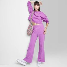 Women's High-rise Wide Leg French Terry Sweatpants - Wild Fable™ : Target Spring Cotton Loungewear Activewear, Spring Cotton Stretch Sweats, Cotton Sweats With Elastic Waistband For Spring, High-waisted Cotton Stretch Sweatpants, Stretch Cotton High-waisted Sweatpants, Trendy Cotton Sweats With Elastic Waistband, Trendy Spring Sweats With Ribbed Waistband, Trendy Sweats With Ribbed Waistband For Spring, Pink Leisure Bottoms For Fall