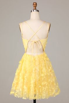 Hoco Dresses Yellow, Yellow Hoco Dress, Yellow Homecoming Dress, Homecoming Dresses Yellow, White Jumpsuit Wedding, Short Yellow Dress, Hoco 2024, Hoco Inspo, Wedding Pants