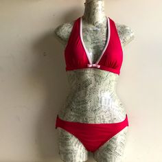 Nwot Kate Spade Sz Medium Bikini Red W Pink Trim “Dive Right In” New 2 Piece Swim Strap 26” Plus Stretch 15” Waist Band Of Bikini Bottom Plus Stretch Excellent Unworn Condition. Red Lined Stretch Swimwear, Red Stretch Swimwear With Lined Body, Red Stretch Lined Swimwear, Red Stretch Triangle Top Swimwear, Red Triangle Top Swimwear With Stretch, Red Lined Swimwear For Summer, Red Fitted Swimwear For Beach, Red Fitted Swimwear For The Beach, Fitted Red Swimwear For Beach