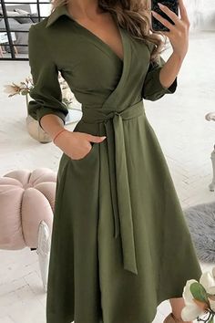 Fashion Elegant Print Solid Patchwork Frenulum V Neck A Line Dresses(10 Colors) V Neck A Line Dress, Laceup Dress, Casual Chique Stijl, Shoelace Patterns, Knots Diy, Line Dresses, Office Dresses For Women, Royal Dresses, A Line Dresses