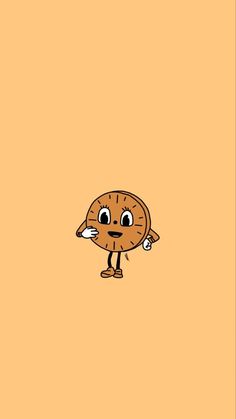 an orange background with a cartoon character holding his hand up to the side and pointing at it