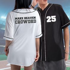 Make Heaven Crowded Unisex Christian Baseball Jersey Shirt, Christian clothing, Bible Verse Shirts Religious Shirt Church Shirt Gıft for her Full Button Down Closures.  Products are Adult unisex Sizes and standard fit. * Size down for a more feminine/fitted look. * Size up for a larger fit and oversized look. Please double-check size charts on the listing pictures. Since this are Custom Printed Shirts We do not accept exchanges or returns from ordering the incorrect size. White Cotton Tops With Baseball Collar, White Tops With Graphic Print And Baseball Collar, Long Sleeve Summer Shirt For College, Baseball Collar Tops For Summer Streetwear, White College Baseball Jersey For Summer, White Baseball Jersey For College In Summer, White Baseball Jersey For College Summer, Summer Streetwear Tops With Baseball Collar, Summer White Tops With Team Name