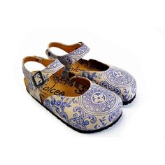 Blue and Beige Flowers Patterned Clogs - CAL1603 – Calceo.co Hippie Shoes, Beige Flowers, Heel Slippers, Wide Shoes, Shoes Socks, Shoe Art, Slipper Sandals, Long Boots, Short Boots