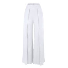 White Back Zipper Casual Wide Leg Pants Elegant Bottoms With Zipper Closure For Spring, Chic Wide Leg Pants With Zipper Closure, White Stretch Bottoms With Zipper Closure, Spring Wide Leg Bottoms With Zipper Closure, Straight Pants With Zipper Closure For Spring, Chic High-waisted Pants With Zipper Closure, Spring Trousers With Zipper Closure, Chic Wide Leg Bottoms With Zipper Closure, White Casual Pants With Zipper Closure