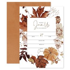 an orange and white floral wedding card with the words, please for guests to celebrate